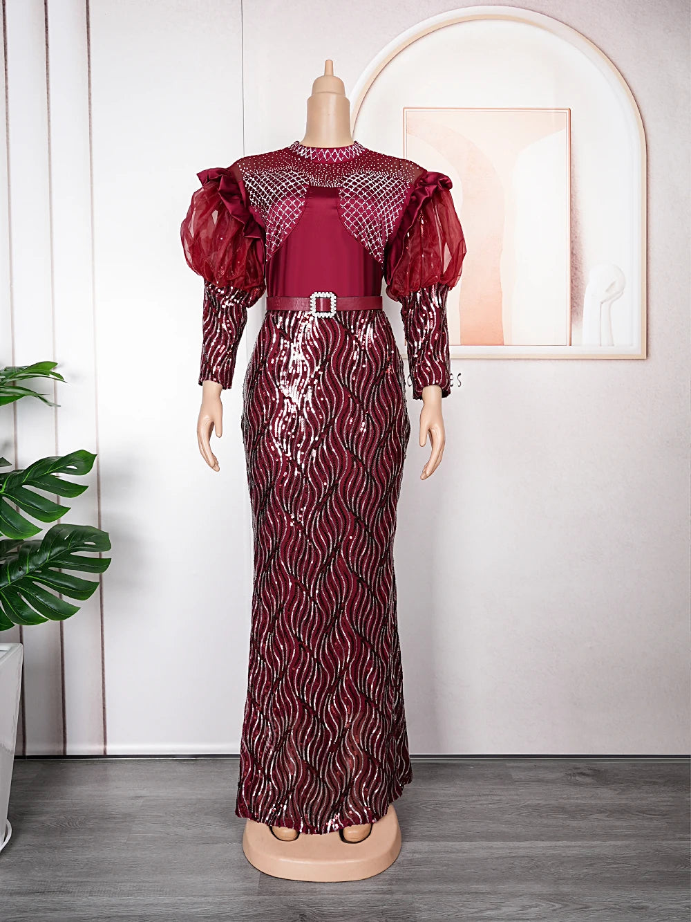 Plus Size African Sequin Evening Gown – Luxury Dashiki Long Dress for Women’s Party Wear