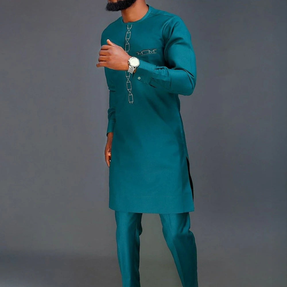 Men's long-sleeve dashiki-style top and trousers set – product photo 23 of 41