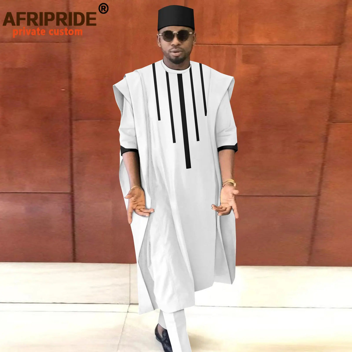 Men's Dashiki Agbada 3-Piece Set – Shirt, Pants & Tribal Hat – alternate view 18