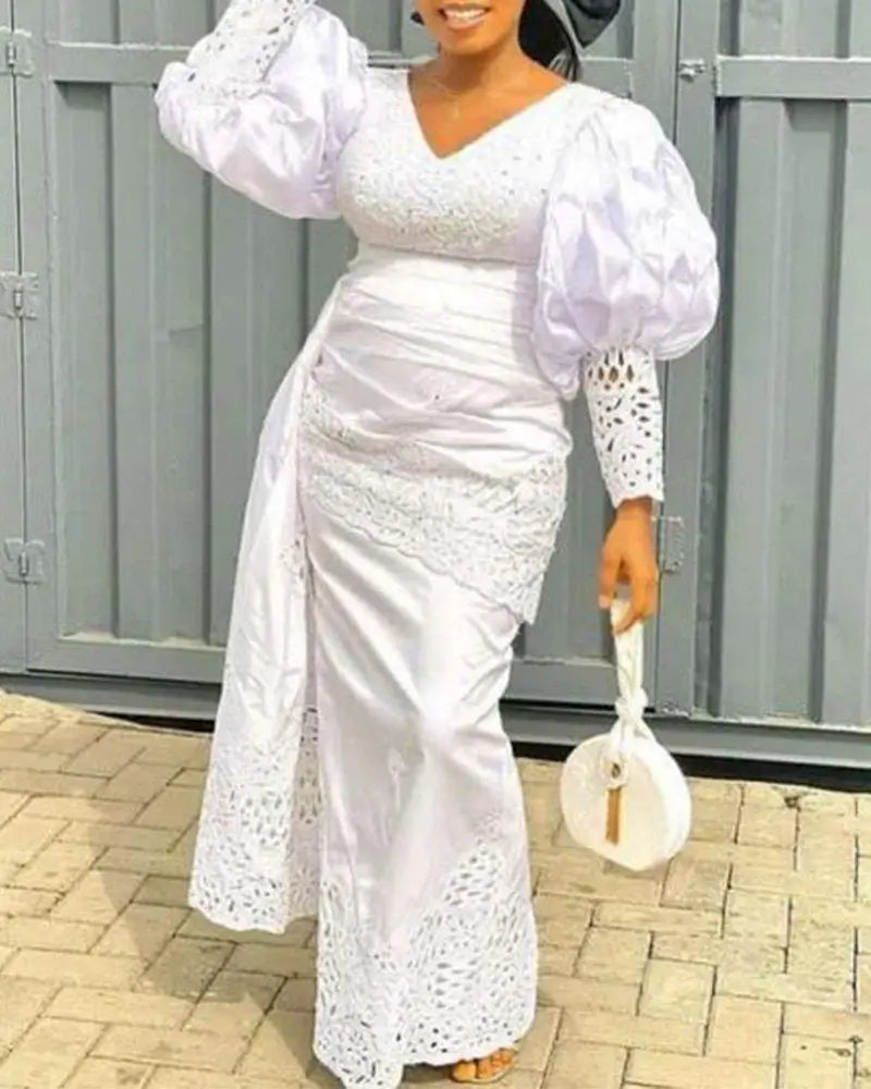 Elegant Dashiki African Robe Kaftan: Long Maxi Dress in White, Fashion Abaya African Clothing - Flexi Africa - Flexi Africa offers Free Delivery Worldwide - Vibrant African traditional clothing showcasing bold prints and intricate designs