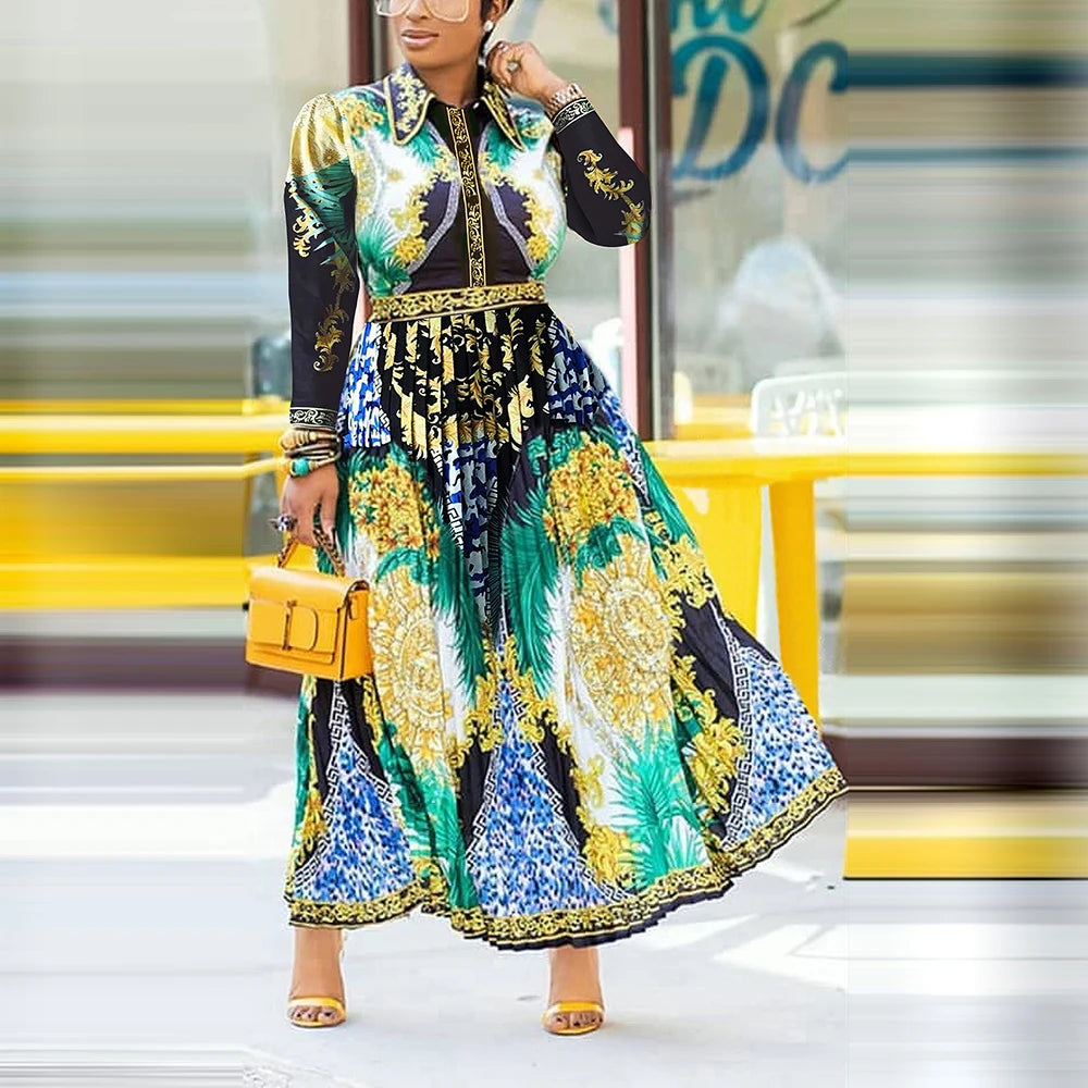 Luxurious Printed A-Line Shirt Dresses: Stylish Plus-Size Options for Summer and Autumn Office Wear - Flexi Africa - Flexi Africa offers Free Delivery Worldwide - Vibrant African traditional clothing showcasing bold prints and intricate designs
