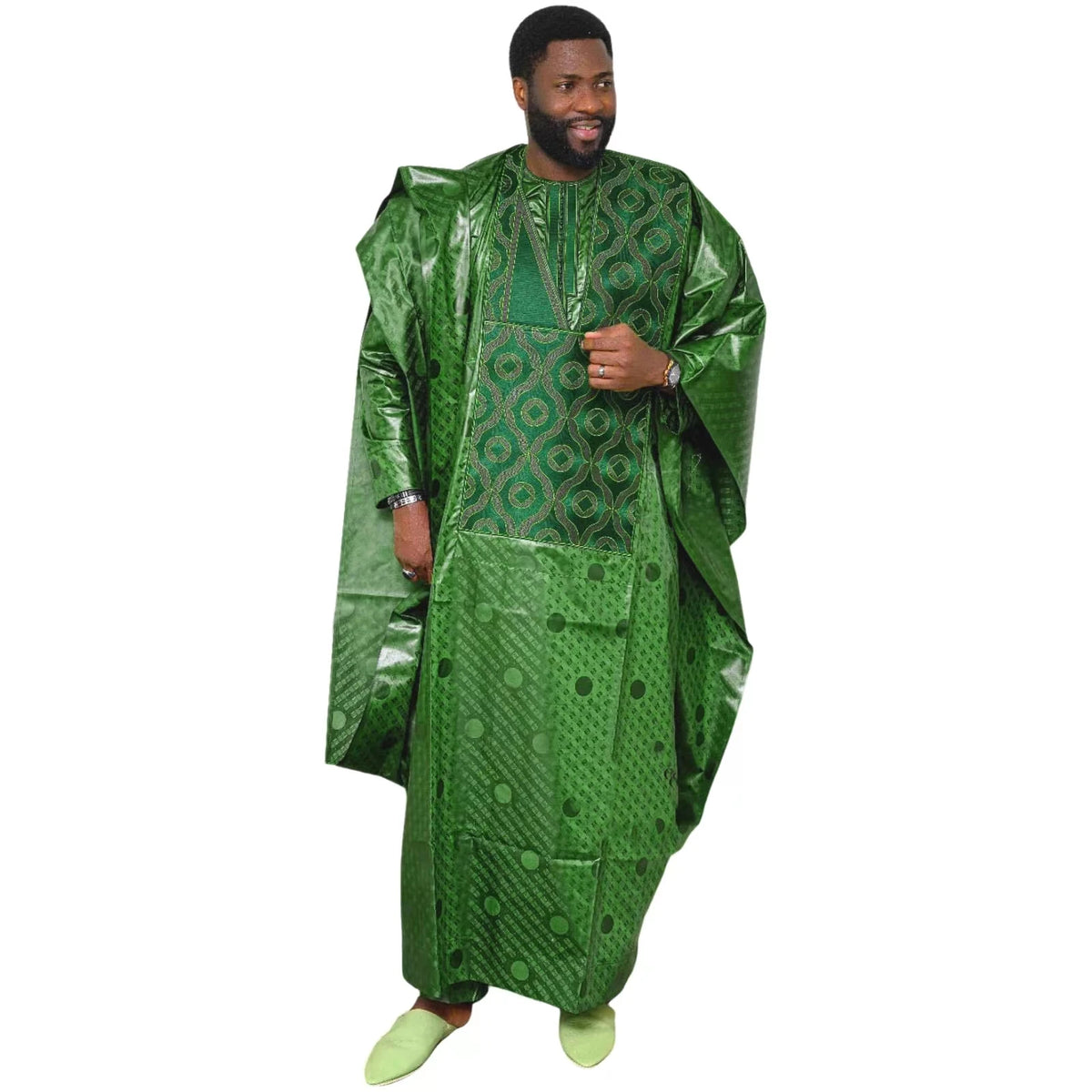Men's Bazin Riche Agbada 3-Piece Set – Embroidered Long Sleeve