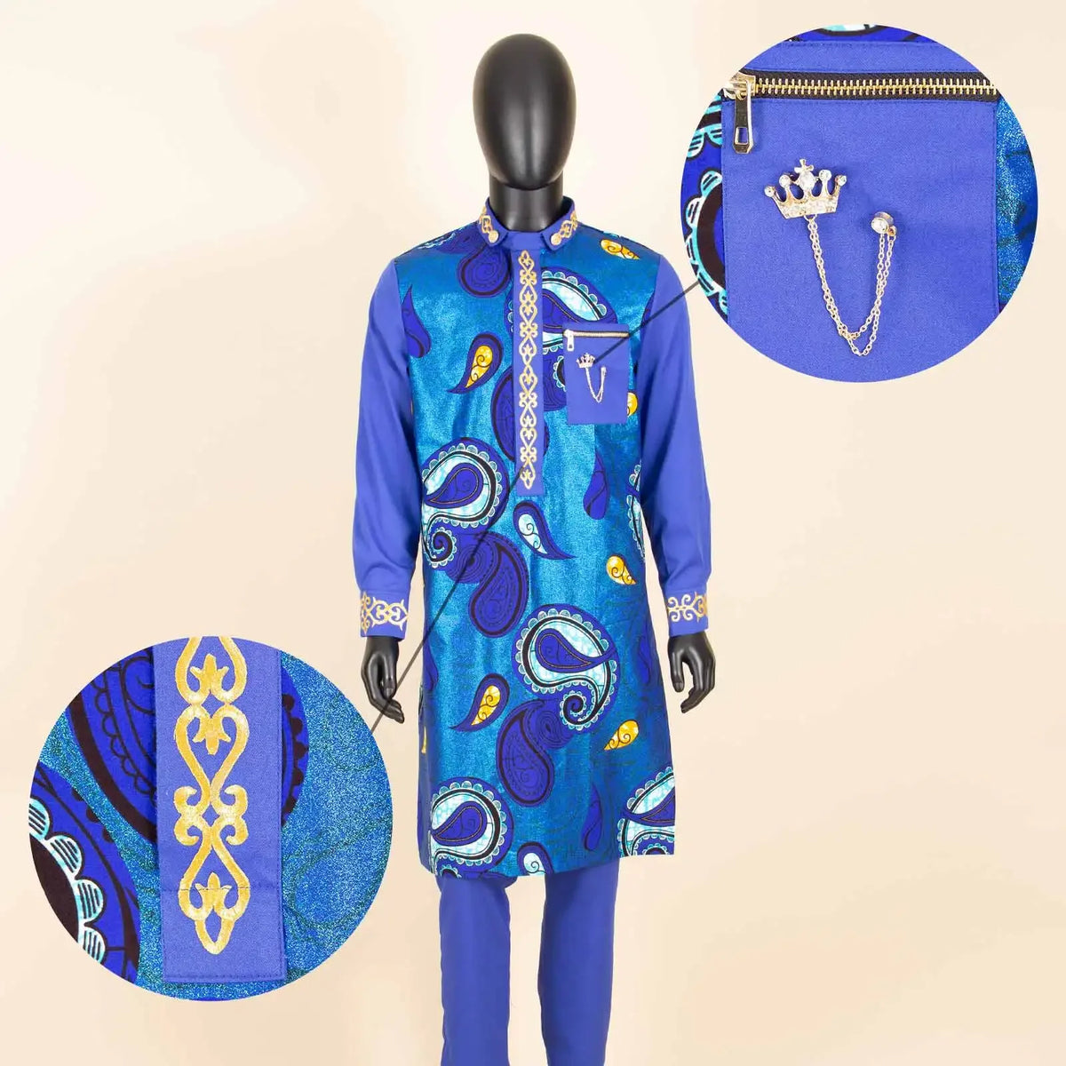 Men's Embroidered African Shirt & Pants 2-Piece Set – alternate view 3