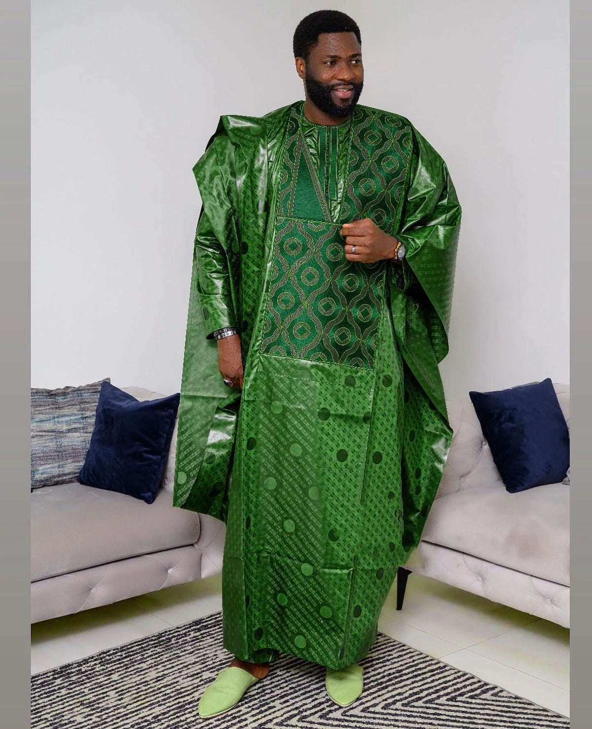 Men's Bazin Riche Agbada 3-Piece Set – Embroidered Long Sleeve – alternate view 2