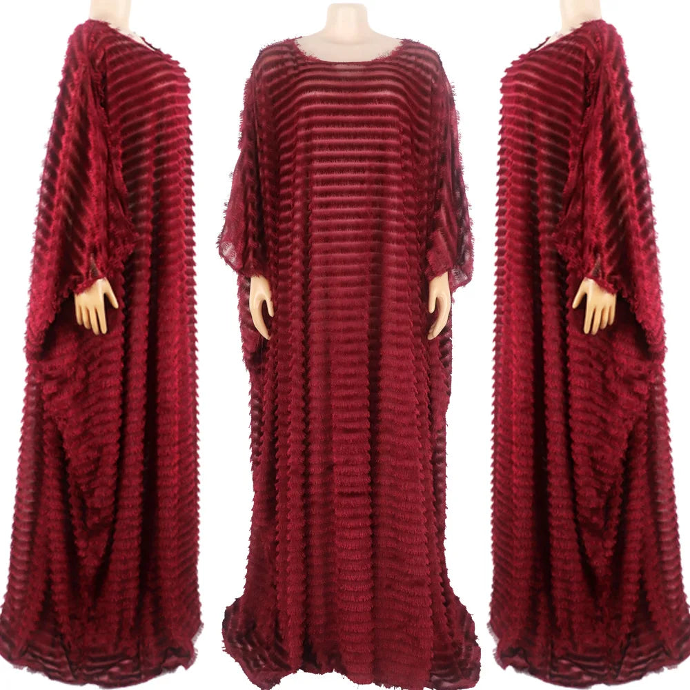 African Bubu Dress for Women – Loose Fit Fluffy Fabric with Round Neck and Batwing Sleeves