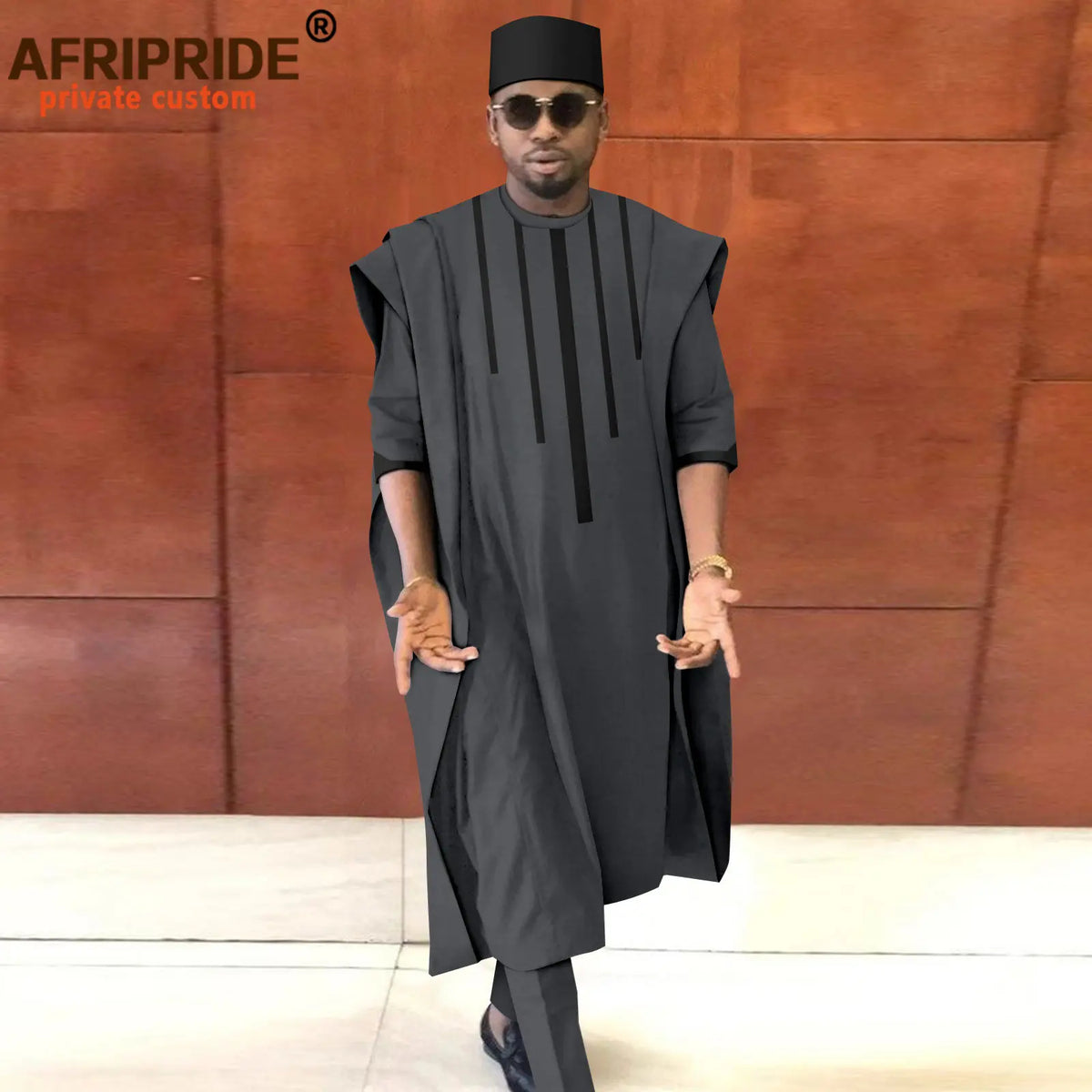 Men's Dashiki Agbada 3-Piece Set – Shirt, Pants & Tribal Hat – alternate view 15