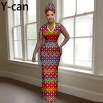 Women's African-Print V-Neck Maxi Dress & Headwrap, image 9 of 16 – Flexi Africa