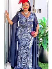 Plus Size African Maxi Dress for Women – Dashiki Sequin Bodycon Gown