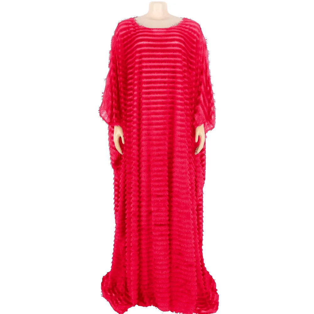 African Bubu Dress for Women – Loose Fit Fluffy Fabric with Round Neck and Batwing Sleeves