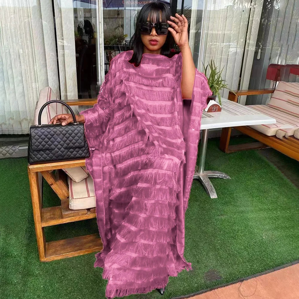 African Bubu Dress for Women – Loose Fit Fluffy Fabric with Round Neck and Batwing Sleeves