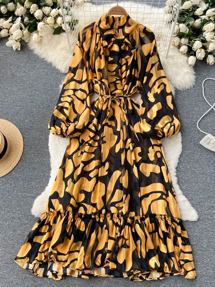 Stylish African Maxi Dress with Lantern Sleeves and Pleated Design - Flexi Africa - Flexi Africa offers Free Delivery Worldwide - Vibrant African traditional clothing showcasing bold prints and intricate designs