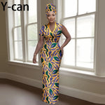 Women's African-Print V-Neck Maxi Dress & Headwrap, image 12 of 16 – Flexi Africa