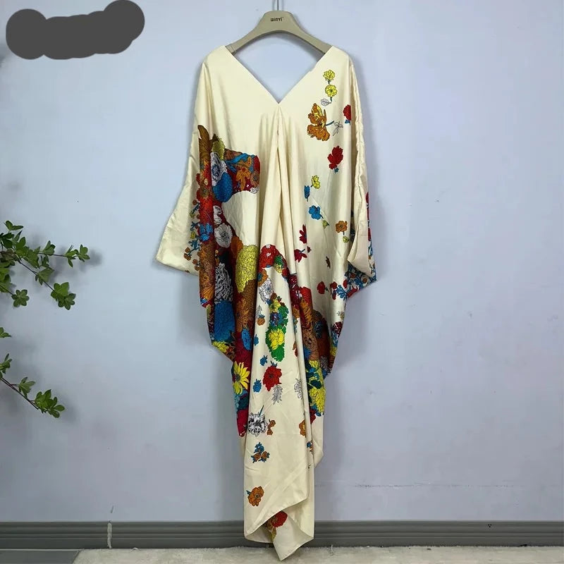 Long Kaftan Summer Dress with Bohemia Print - African-inspired Fashion for Women - Flexi Africa - Flexi Africa offers Free Delivery Worldwide - Vibrant African traditional clothing showcasing bold prints and intricate designs