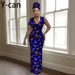 Women's African-Print V-Neck Maxi Dress & Headwrap, image 6 of 16 – Flexi Africa