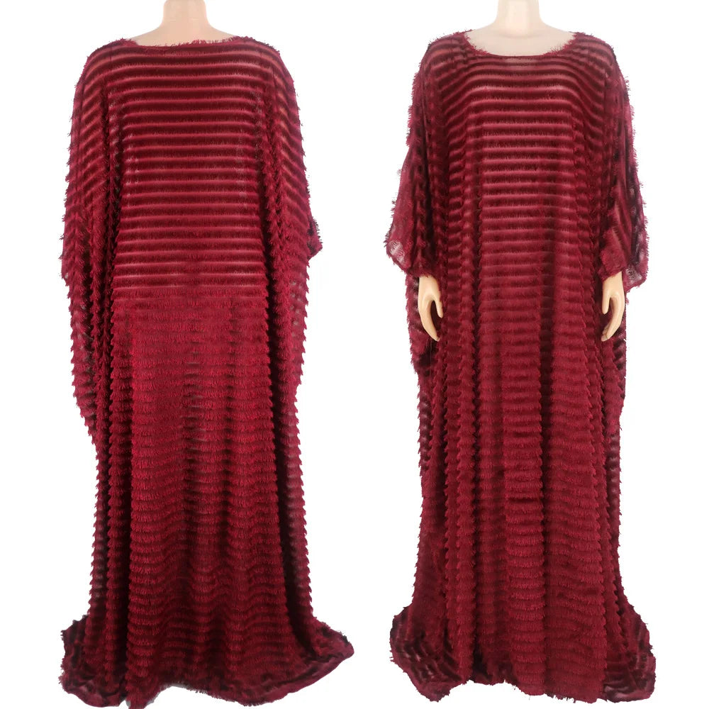 African Bubu Dress for Women – Loose Fit Fluffy Fabric with Round Neck and Batwing Sleeves