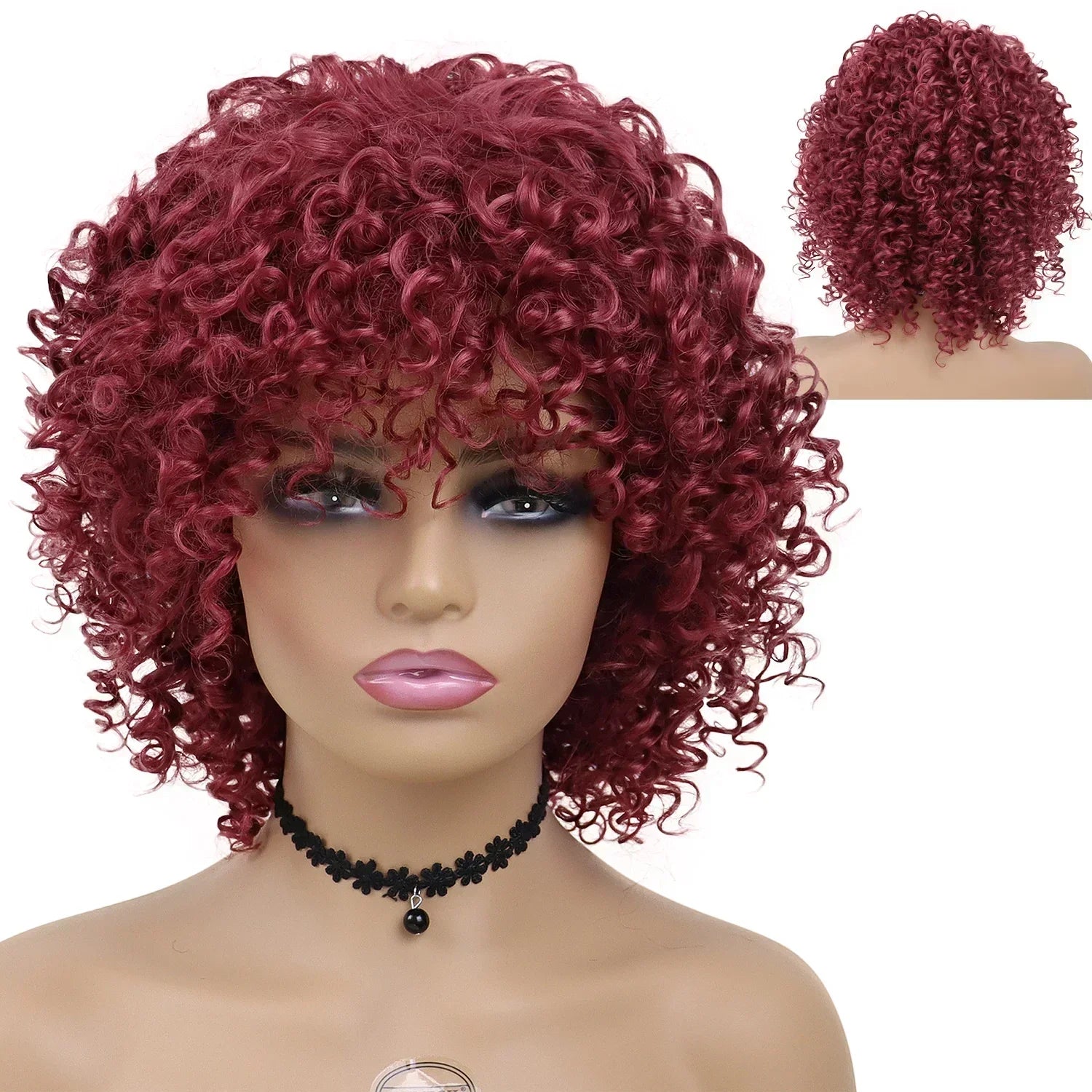 Synthetic Curly Wigs for Women Short Afro Wig Natural Female Mix Brown Hair African American Wig for Ladies Bob Curls - Flexi Africa - Flexi Africa offers Free Delivery Worldwide - Vibrant African traditional clothing showcasing bold prints and intricate designs