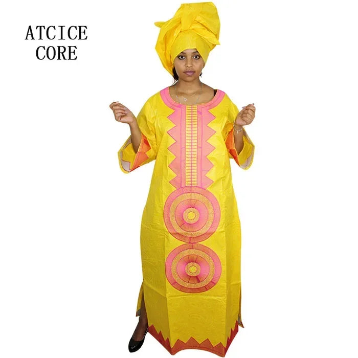 Women's African Dashiki Dress – Long Sleeve Bazin Riche Traditional Attire