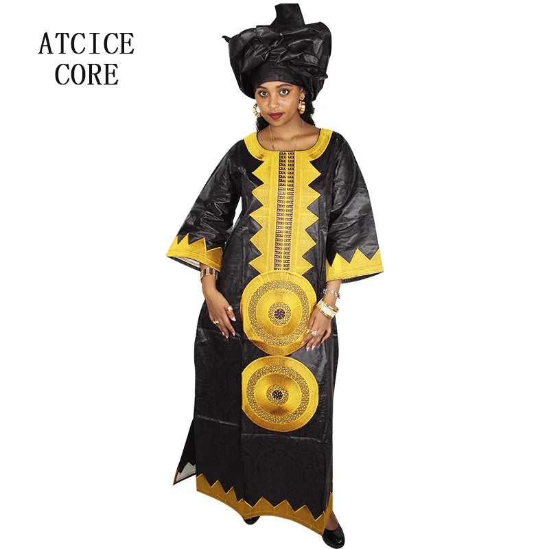 Women's African Dashiki Dress – Long Sleeve Bazin Riche Traditional Attire
