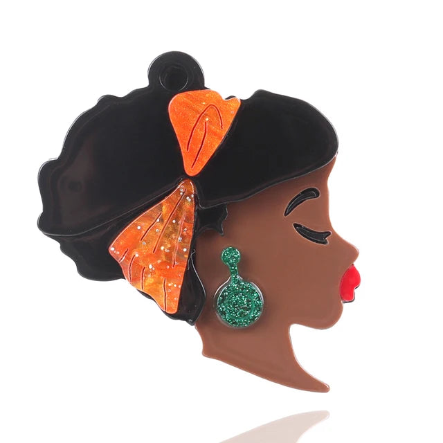 Vibrant African Lady Brooches: Colorful Hairband Adorned, Celebrating Black Girls Figures - Flexi Africa - Flexi Africa offers Free Delivery Worldwide - Vibrant African traditional clothing showcasing bold prints and intricate designs