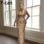 Women's African-Print V-Neck Maxi Dress & Headwrap, image 8 of 16 – Flexi Africa