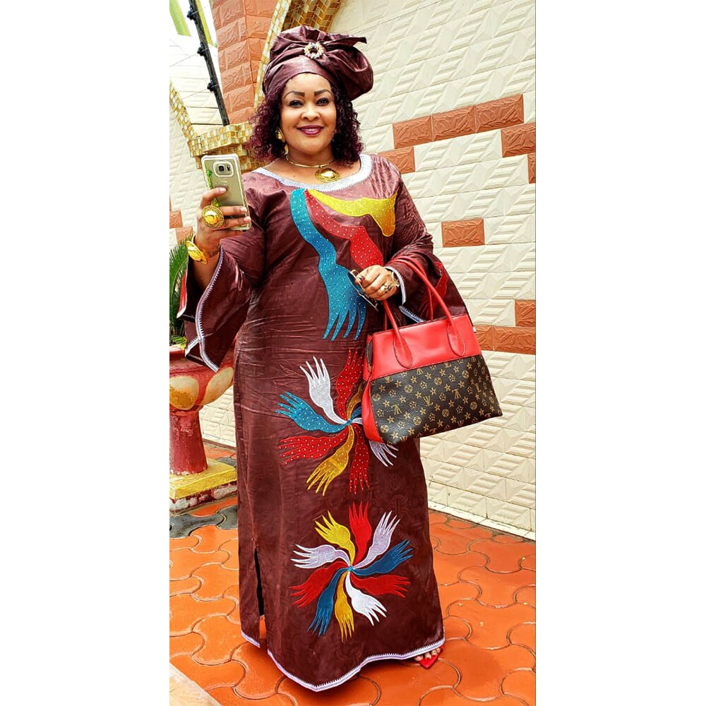 Exquisite African Elegance: Bazin Riche Tradition Embroidery Dress- Ankara Robe Party Gowns Skirt - Flexi Africa - Flexi Africa offers Free Delivery Worldwide - Vibrant African traditional clothing showcasing bold prints and intricate designs