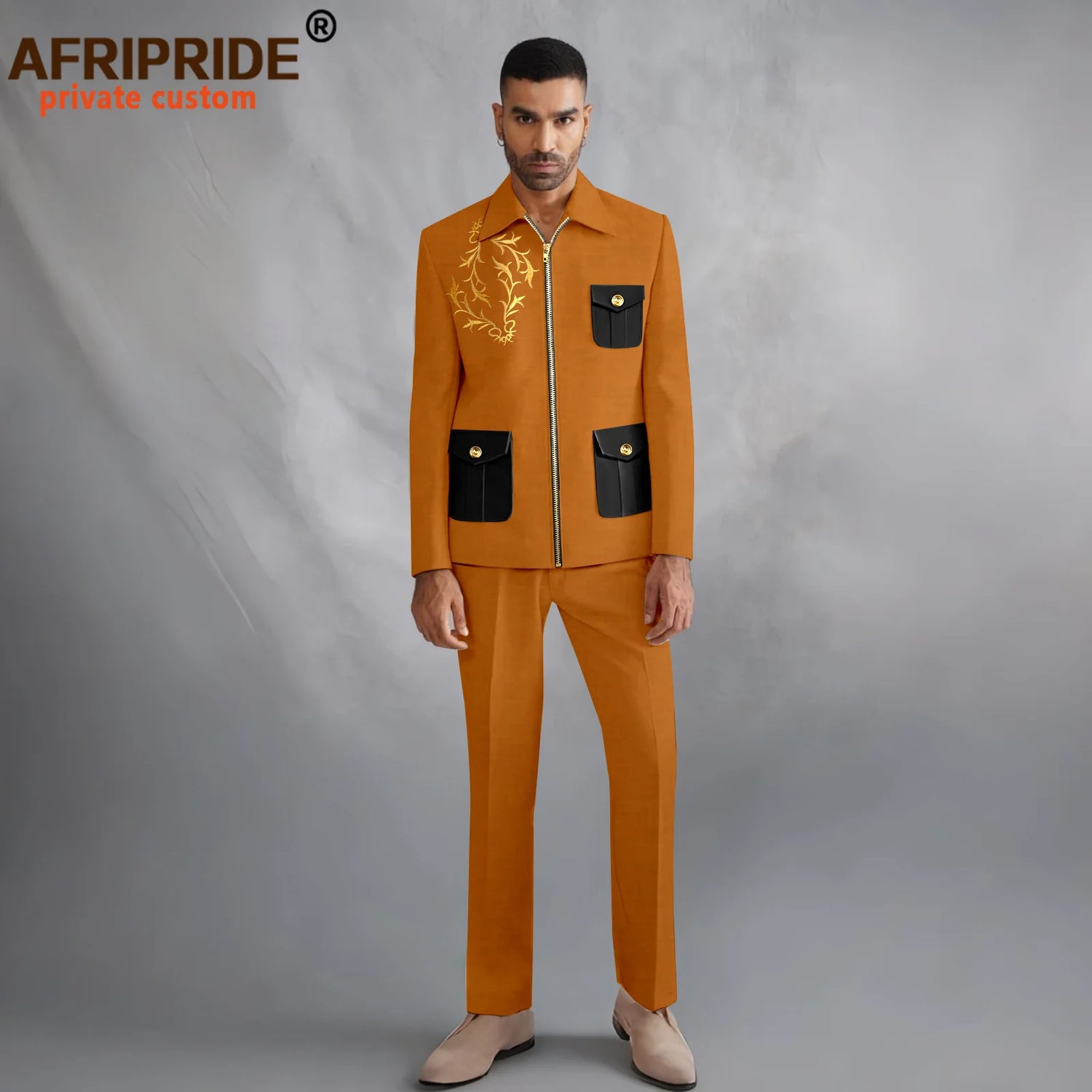 Men's Dashiki Embroidery Zip Jacket & Pants 2-Piece Suit