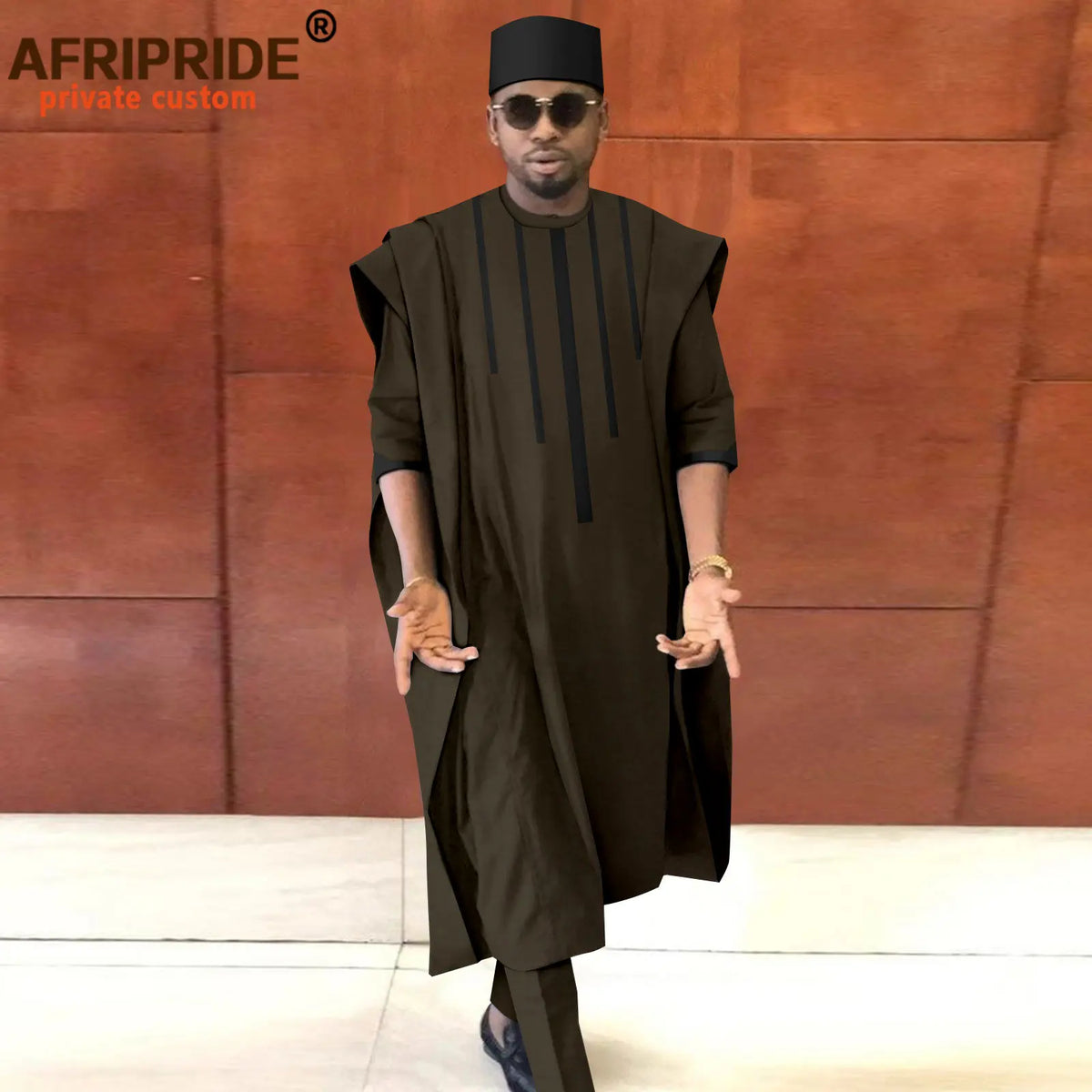 Men's Dashiki Agbada 3-Piece Set – Shirt, Pants & Tribal Hat – alternate view 8