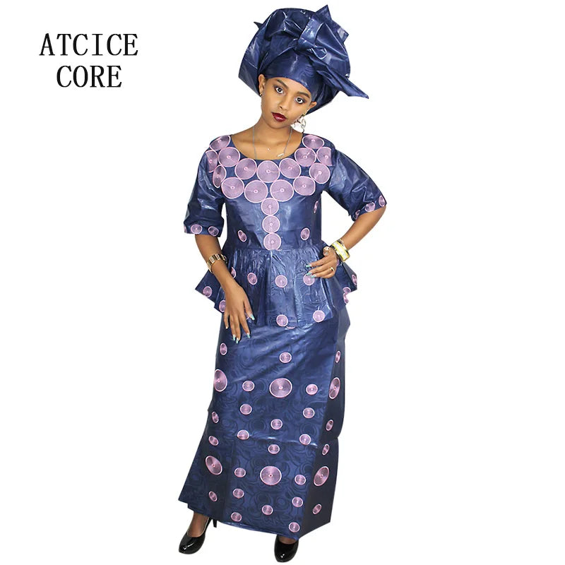 Women's Bazin-Inspired Embroidered Long Occasion Dress, image 3 of 5 – Flexi Africa