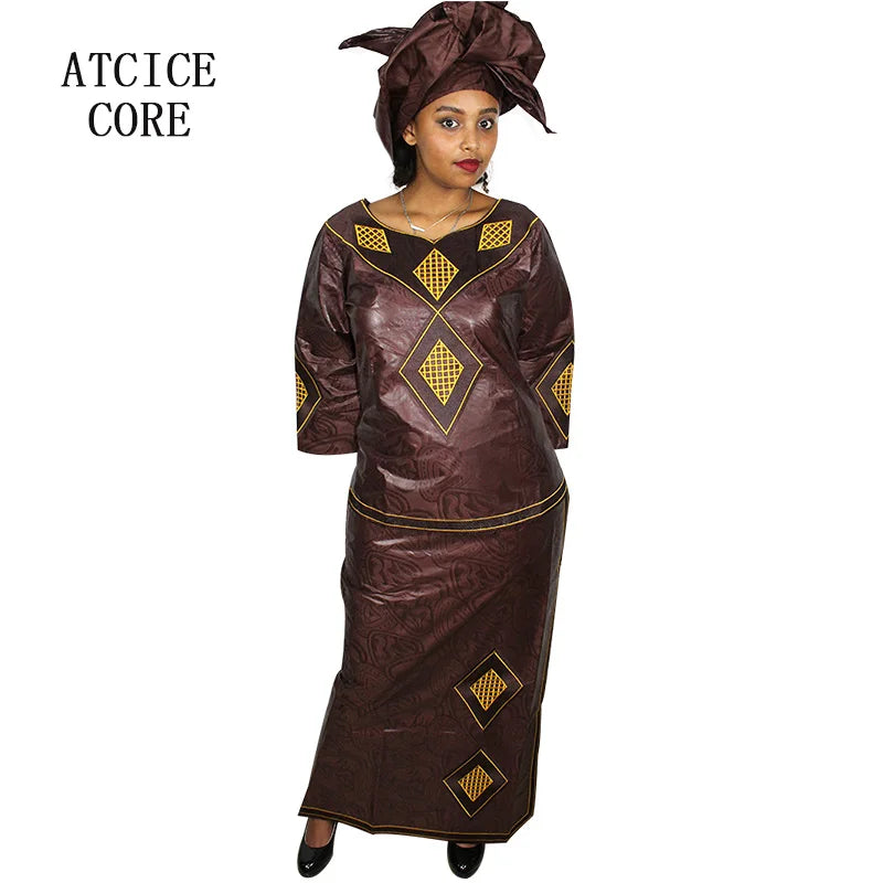 Women's Embroidered Long Dress with Matching Headscarf, image 3 of 6 – Flexi Africa