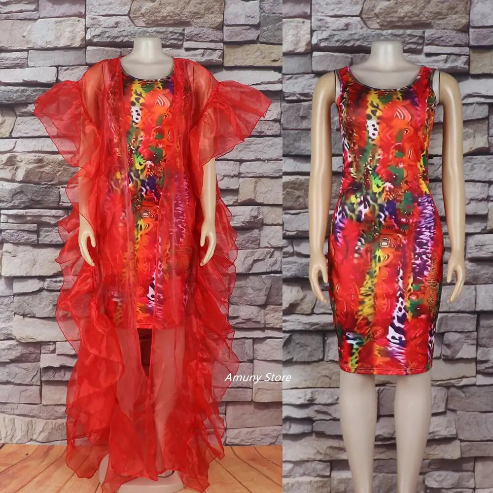 African Women's Beach Dress – Mesh Gauze Cape with Printed Design for Summer