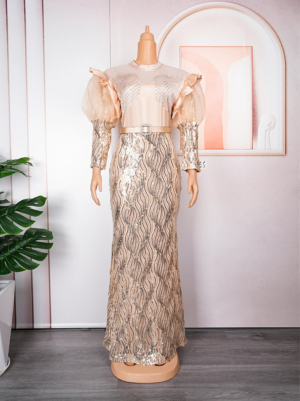 Plus Size African Sequin Evening Gown – Luxury Dashiki Long Dress for Women’s Party Wear
