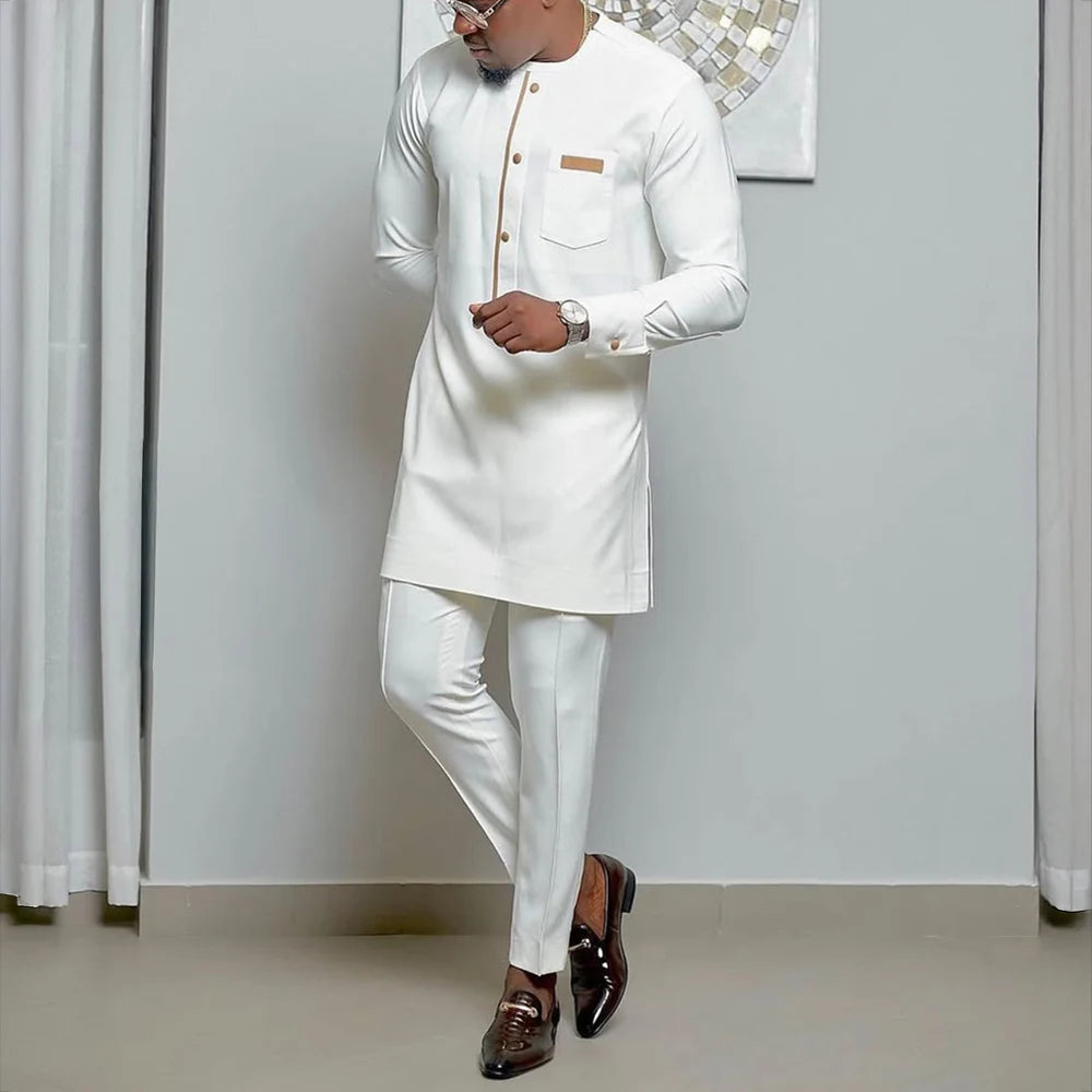 Men's long-sleeve dashiki-style top and trousers set – product photo 34 of 41