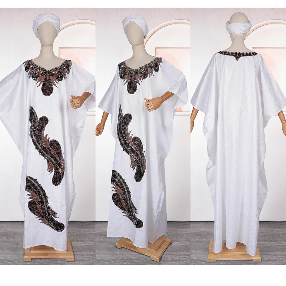 African Plus Size Dress for Women – Bazin Riche Embroidered Dashiki Gown for Events