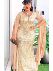 Plus Size African Maxi Dress for Women – Dashiki Sequin Bodycon Gown