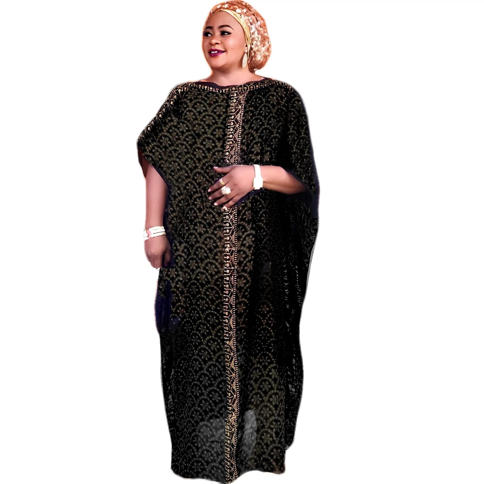 Diamond Printed Chiffon Dashiki Long African Dresses for Women - Flexi Africa - Flexi Africa offers Free Delivery Worldwide - Vibrant African traditional clothing showcasing bold prints and intricate designs