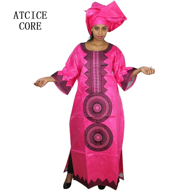 Women's African Dashiki Dress – Long Sleeve Bazin Riche Traditional Attire