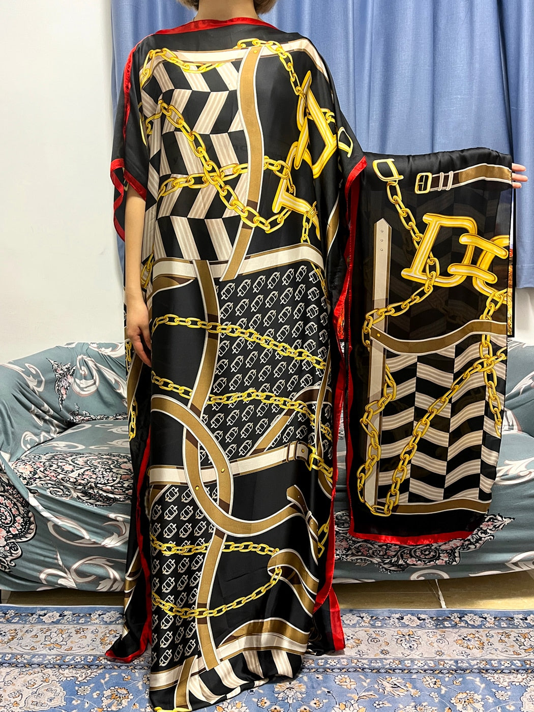 Stylish Muslim Abayas for Women: Elegant Summer Silk Collection with Headscarf - Flexi Africa - Flexi Africa offers Free Delivery Worldwide - Vibrant African traditional clothing showcasing bold prints and intricate designs