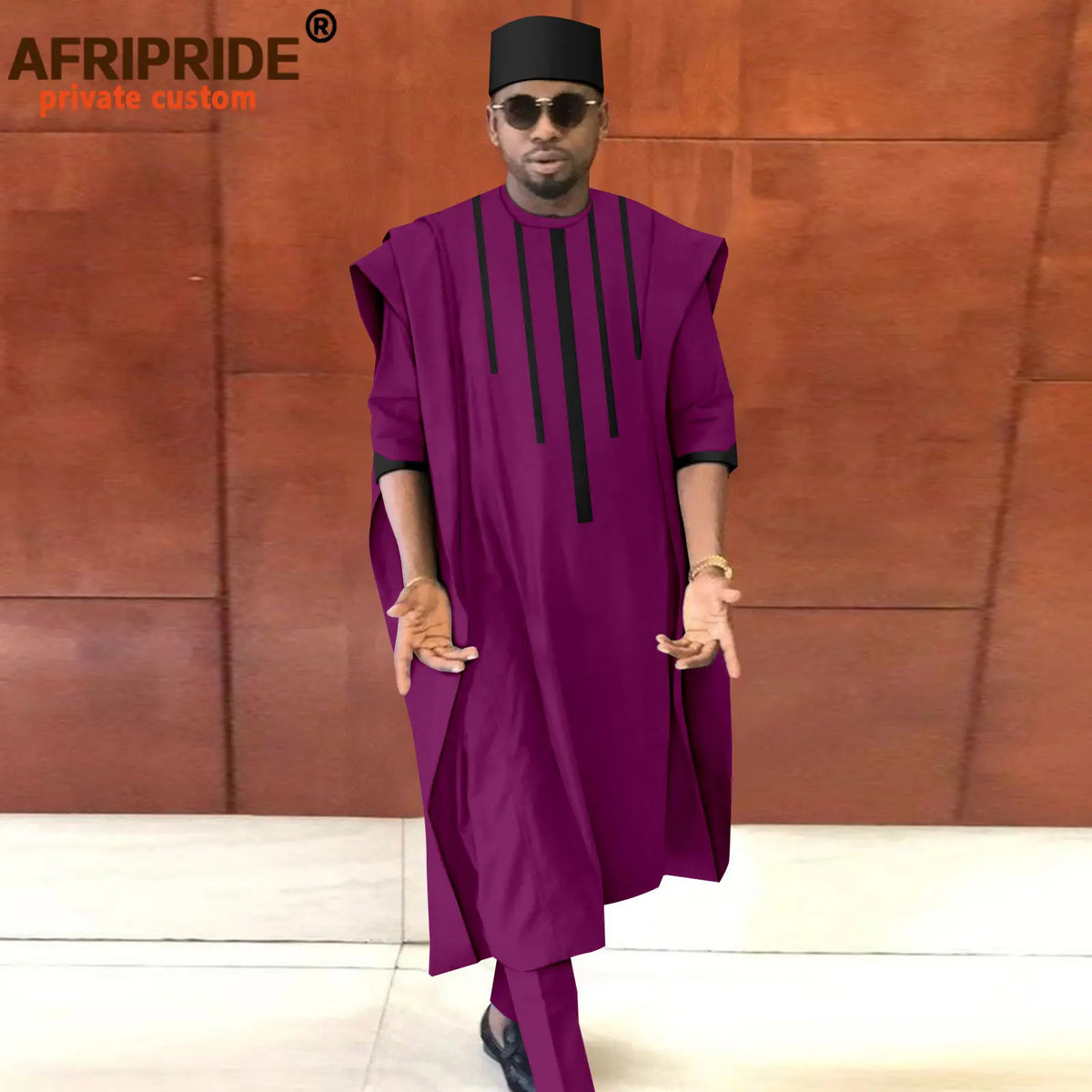 Men's Dashiki Agbada 3-Piece Set – Shirt, Pants & Tribal Hat – alternate view 22