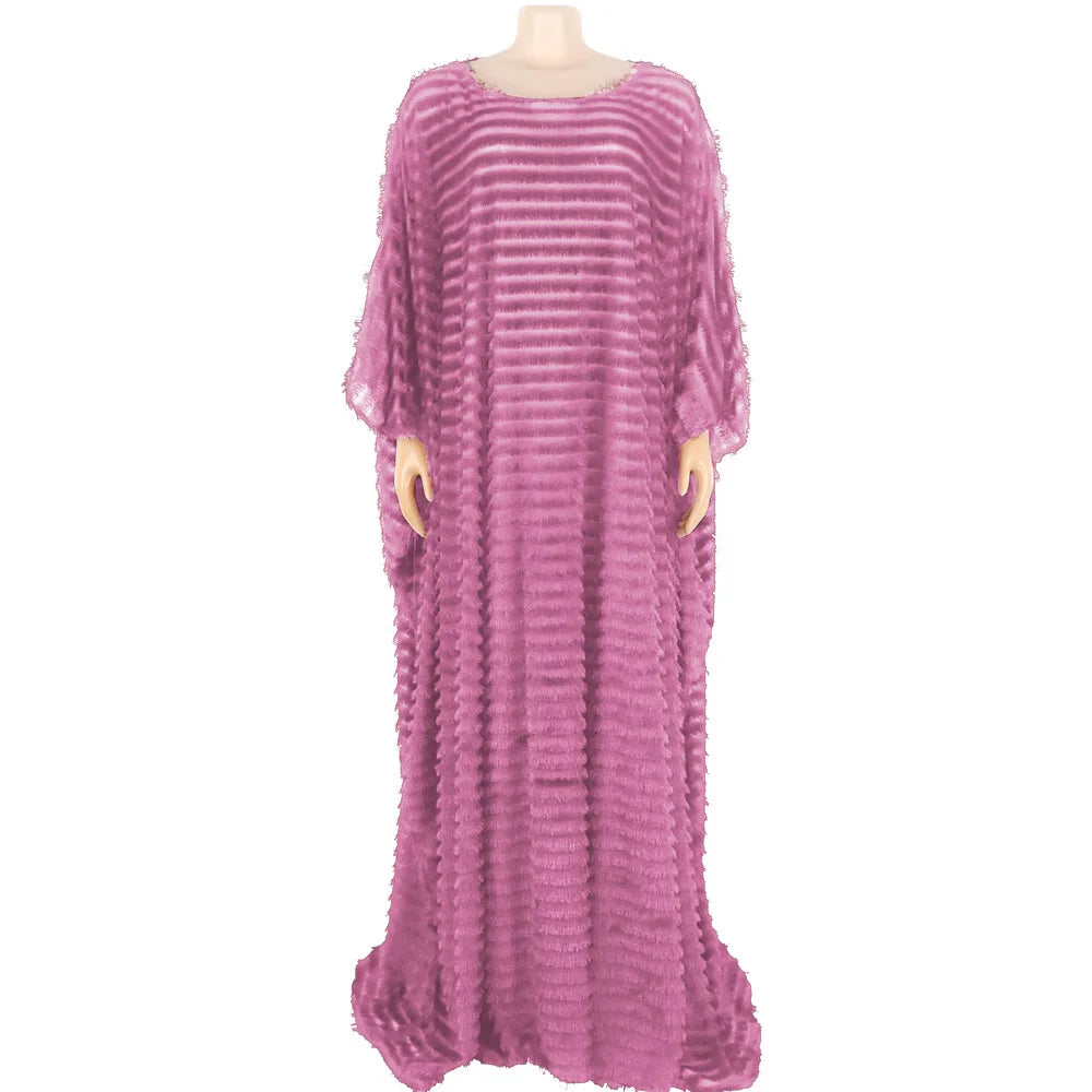 African Bubu Dress for Women – Loose Fit Fluffy Fabric with Round Neck and Batwing Sleeves
