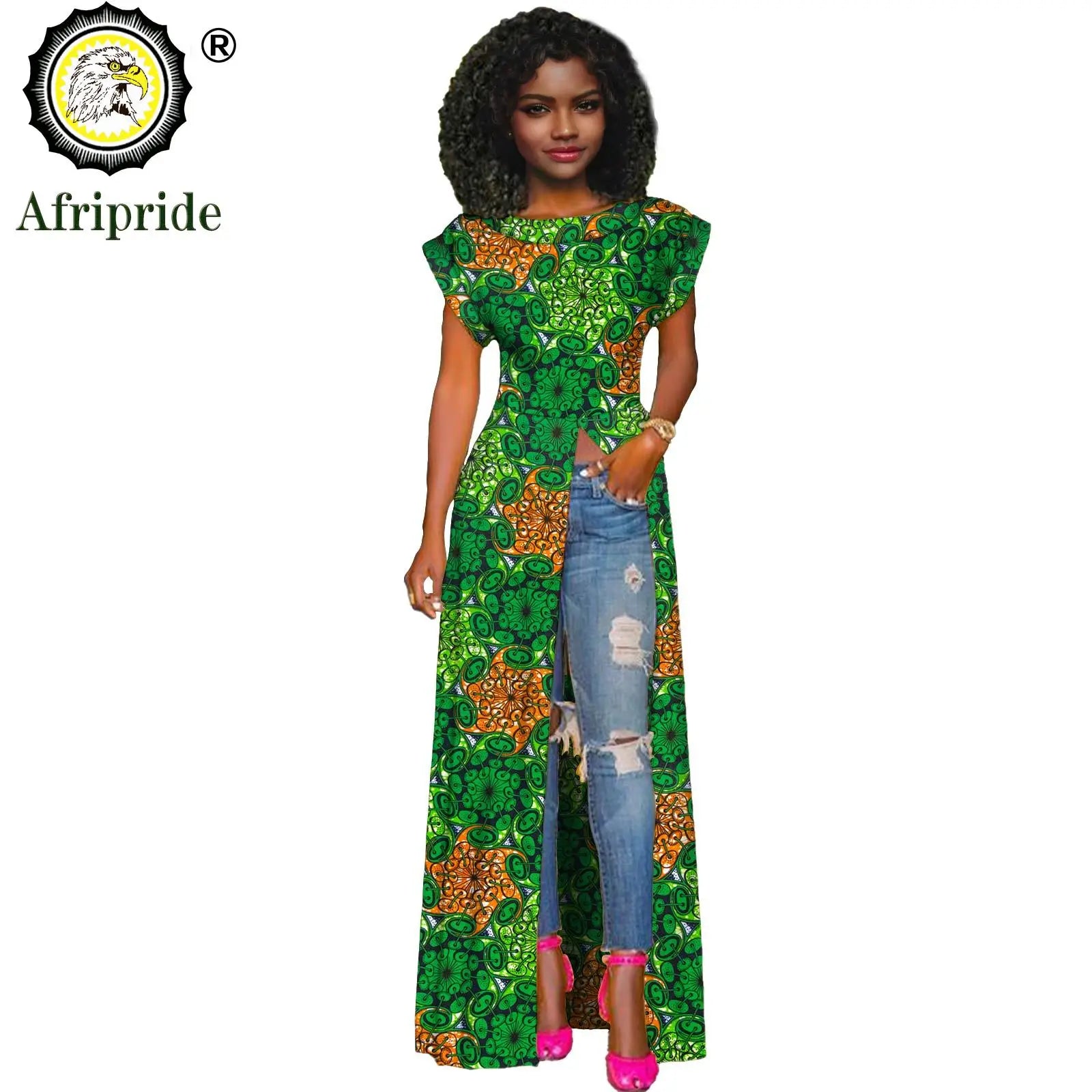 African Women's Long Trench Coat – Short Sleeve Bazin Riche Overcoat