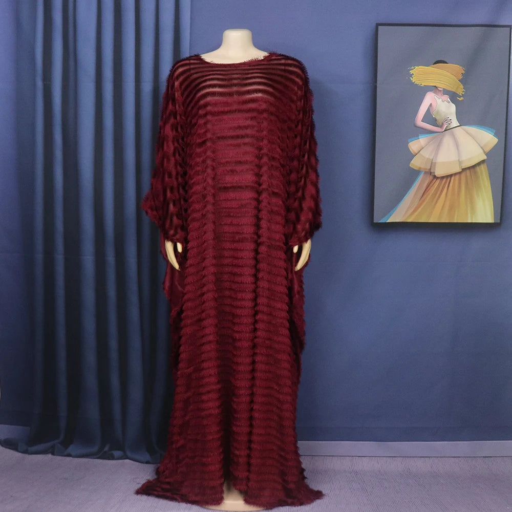 African Bubu Dress for Women – Loose Fit Fluffy Fabric with Round Neck and Batwing Sleeves