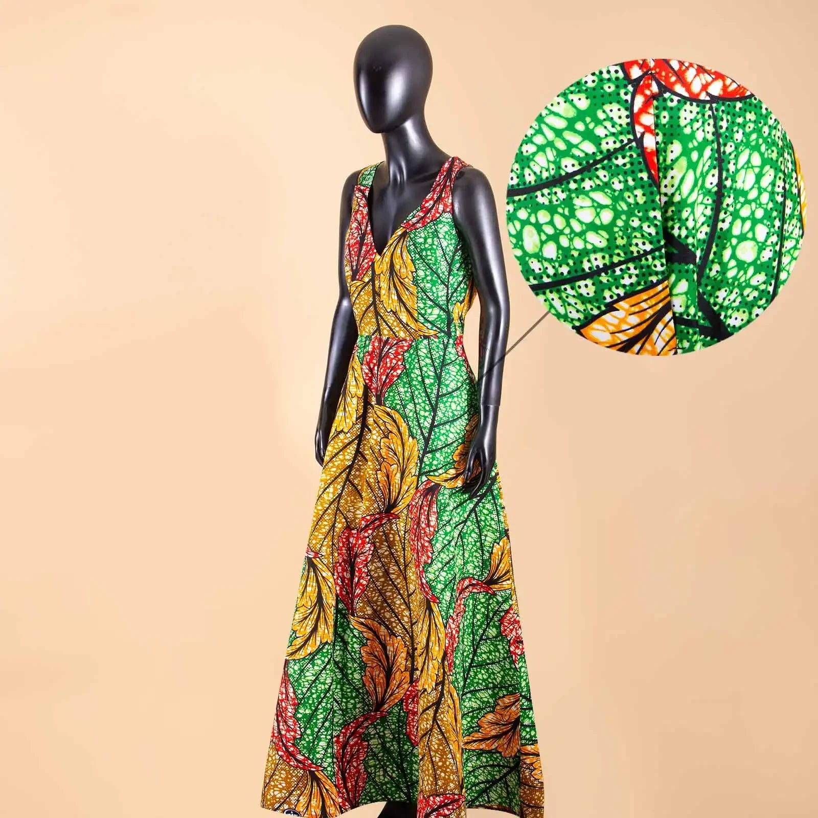 Buy African Print Maxi Dress for Women – Deep V-Neck Sleeveless High-Waist Ankara Dress Plus Size Party Wear