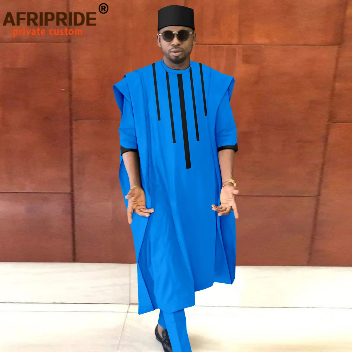 Men's Dashiki Agbada 3-Piece Set – Shirt, Pants & Tribal Hat – alternate view 26