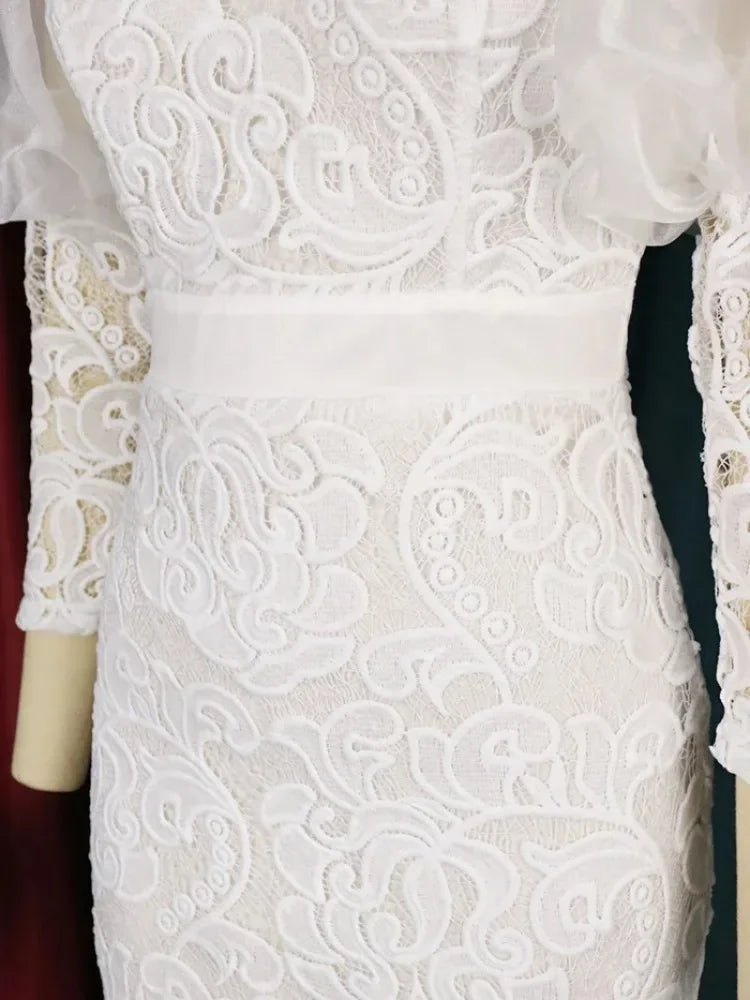 Women's White Three-Quarter Sleeve Long Occasion Dress, image 2 of 21 – Flexi Africa