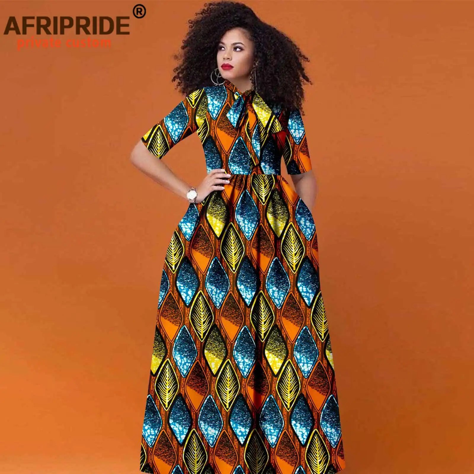Women’s African Print Maxi Dress – Traditional High Waist Ankara Half Sleeve Attire