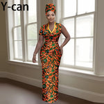 Women's African-Print V-Neck Maxi Dress & Headwrap, image 4 of 16 – Flexi Africa