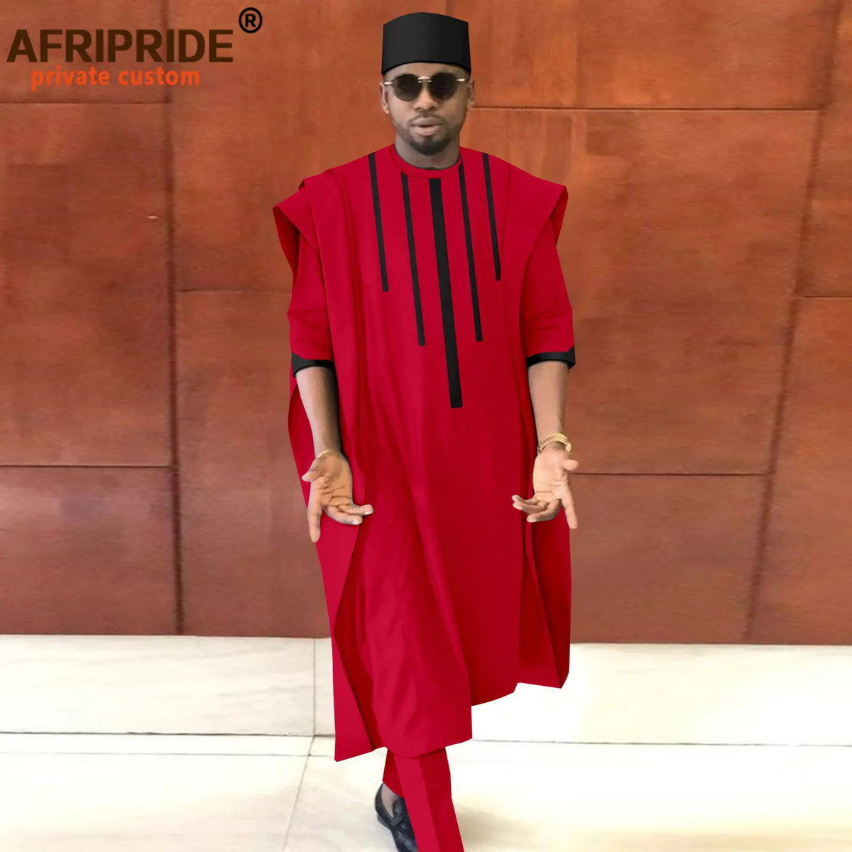 Men's Dashiki Agbada 3-Piece Set – Shirt, Pants & Tribal Hat – alternate view 10