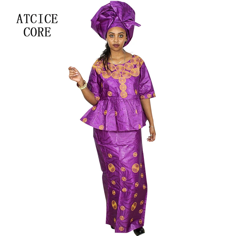 Women's Bazin-Inspired Embroidered Long Occasion Dress, image 2 of 5 – Flexi Africa