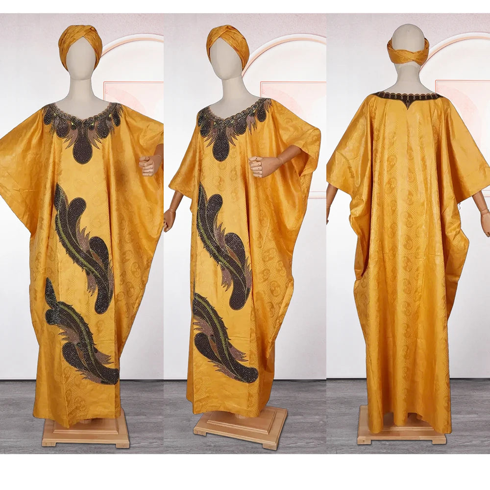 African Plus Size Dress for Women – Bazin Riche Embroidered Dashiki Gown for Events