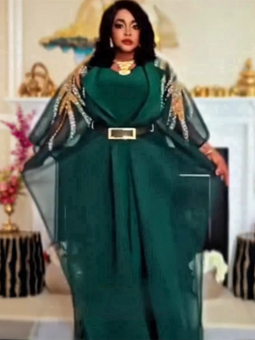 Women's Dashiki Kaftan Boubou 2-Piece Set – Diamond Embroidery Gown & Coat – alternate view 6